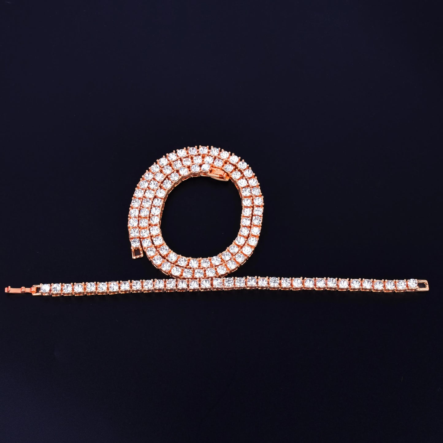 Necklace  1 Row 5mm Tennis Necklace And Bracelet Set Gold Plated