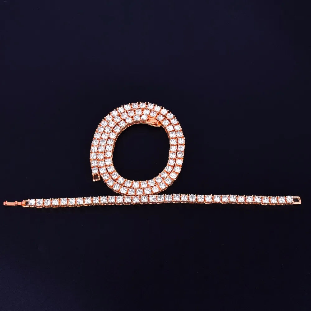 Necklace  1 Row 5mm Tennis Necklace And Bracelet Set Gold Plated