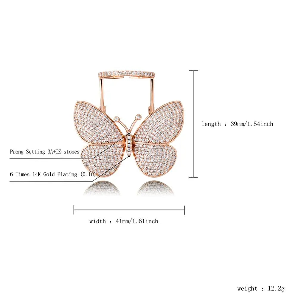 Butterfly Ring Movable Wings With Cubic Zirconia