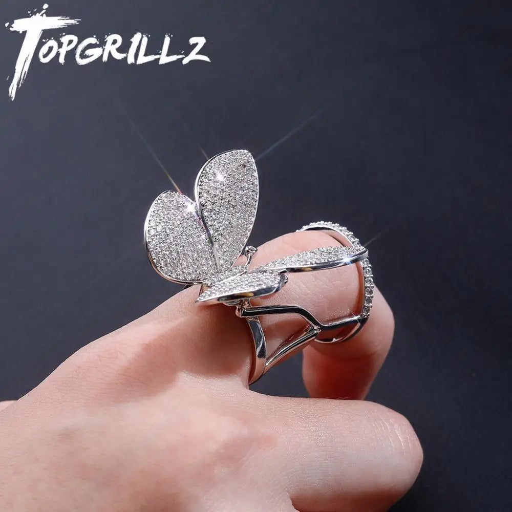 Butterfly Ring Movable Wings With Cubic Zirconia