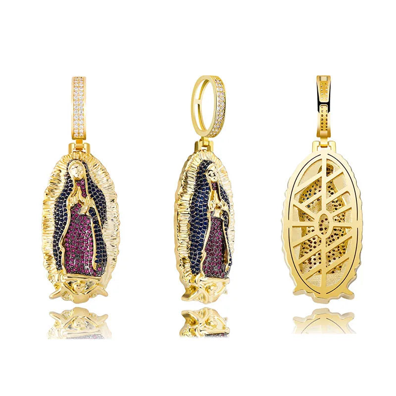 TOPGRILLZ Mens Virgin Mary Hip Hop Pendant Cubic Zirconia