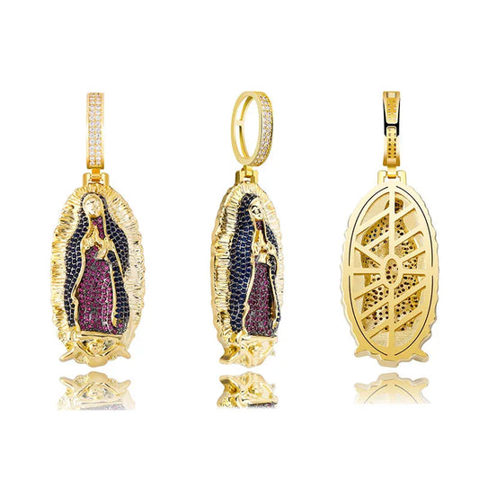 TOPGRILLZ Mens Virgin Mary Hip Hop Pendant Cubic Zirconia