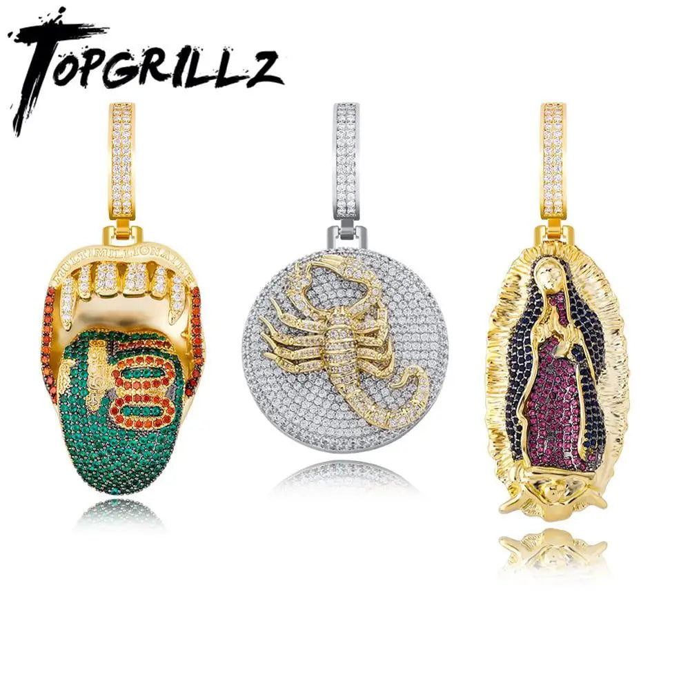 TOPGRILLZ Mens Virgin Mary Hip Hop Pendant Cubic Zirconia