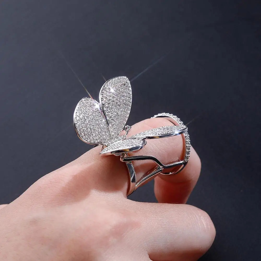 Butterfly Ring Movable Wings With Cubic Zirconia