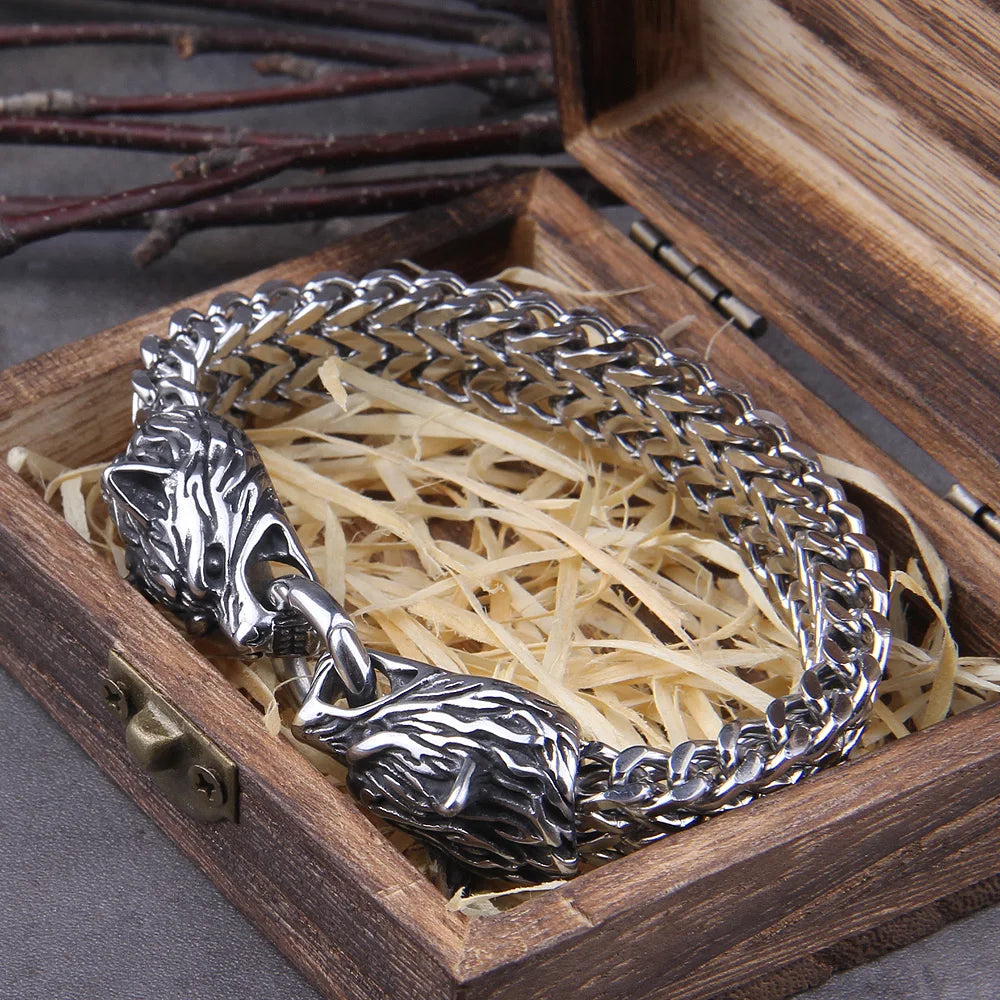 Bracelet Wolf Head Stainless Steel Mesh Gold
