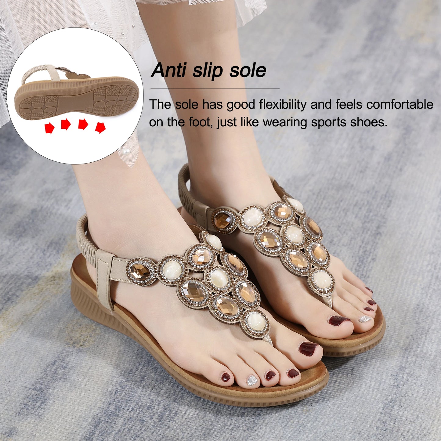 Women Flat Sandals Bohemian Rhinestone