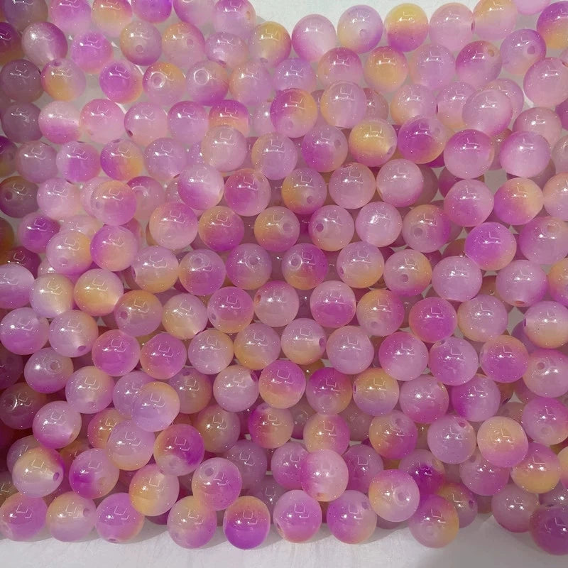 50pcs 8/10mm Dual Color Glass Round Loose Spacer Beads for Handmade Jewelry and Accessories