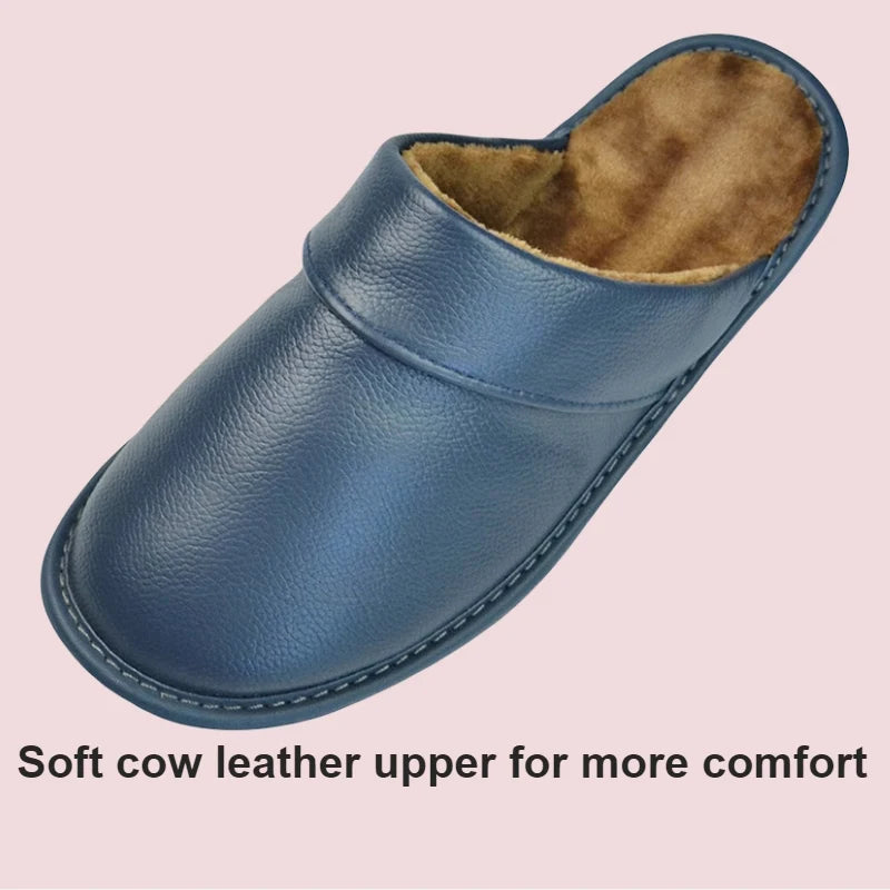 Leather Slippers With Plush Lining Non Slip