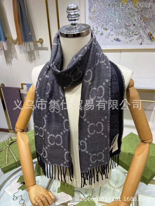G Letter Patterned Cashmere Imitation Scarf Winter Tassel Shawl