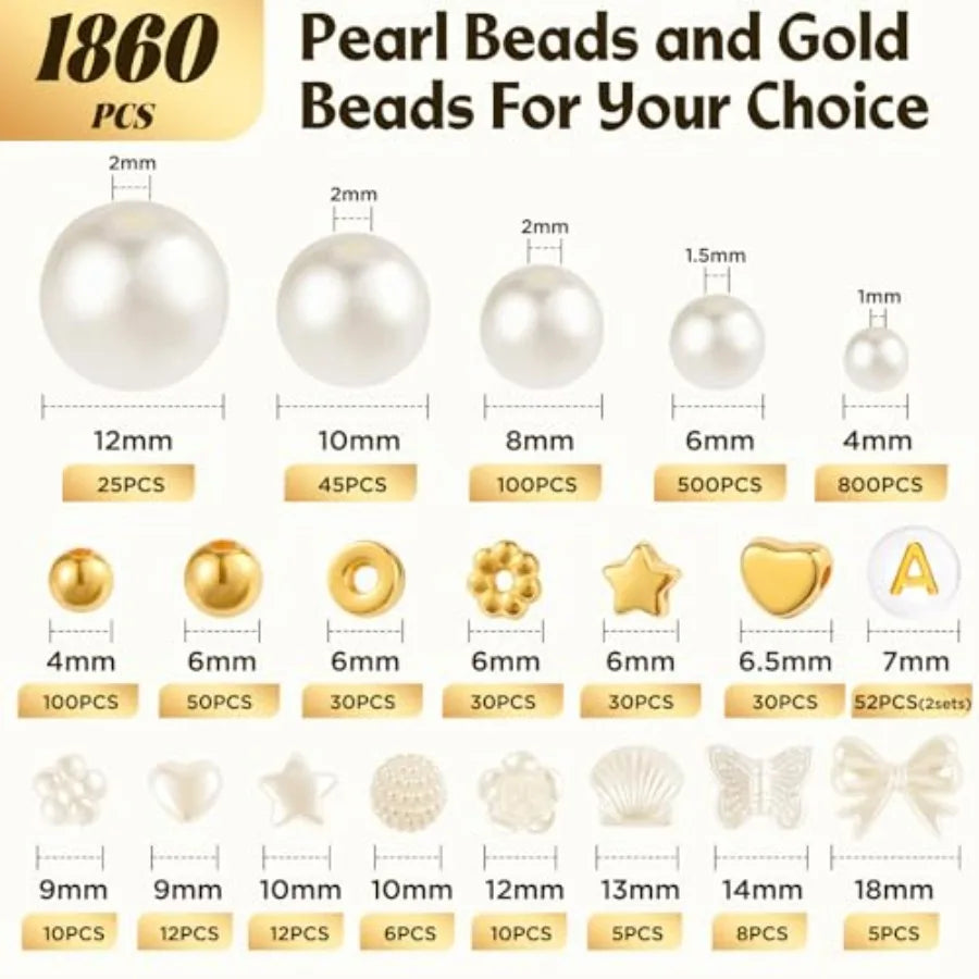 Pearl Beads Jewelry Making Kit With Gold Spacer Beads