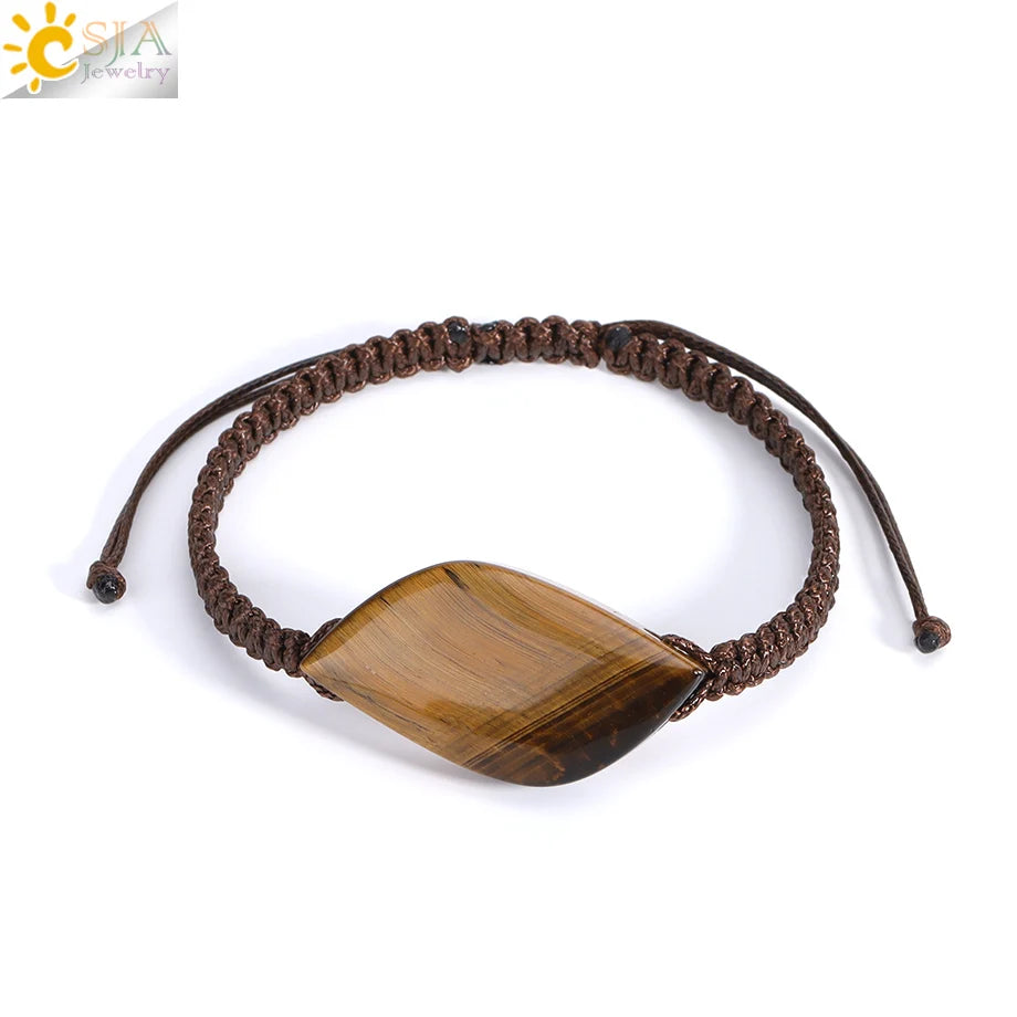 CSJA Jewelry Natural Stone Handmade Braided Mens Bracelet Amethyst