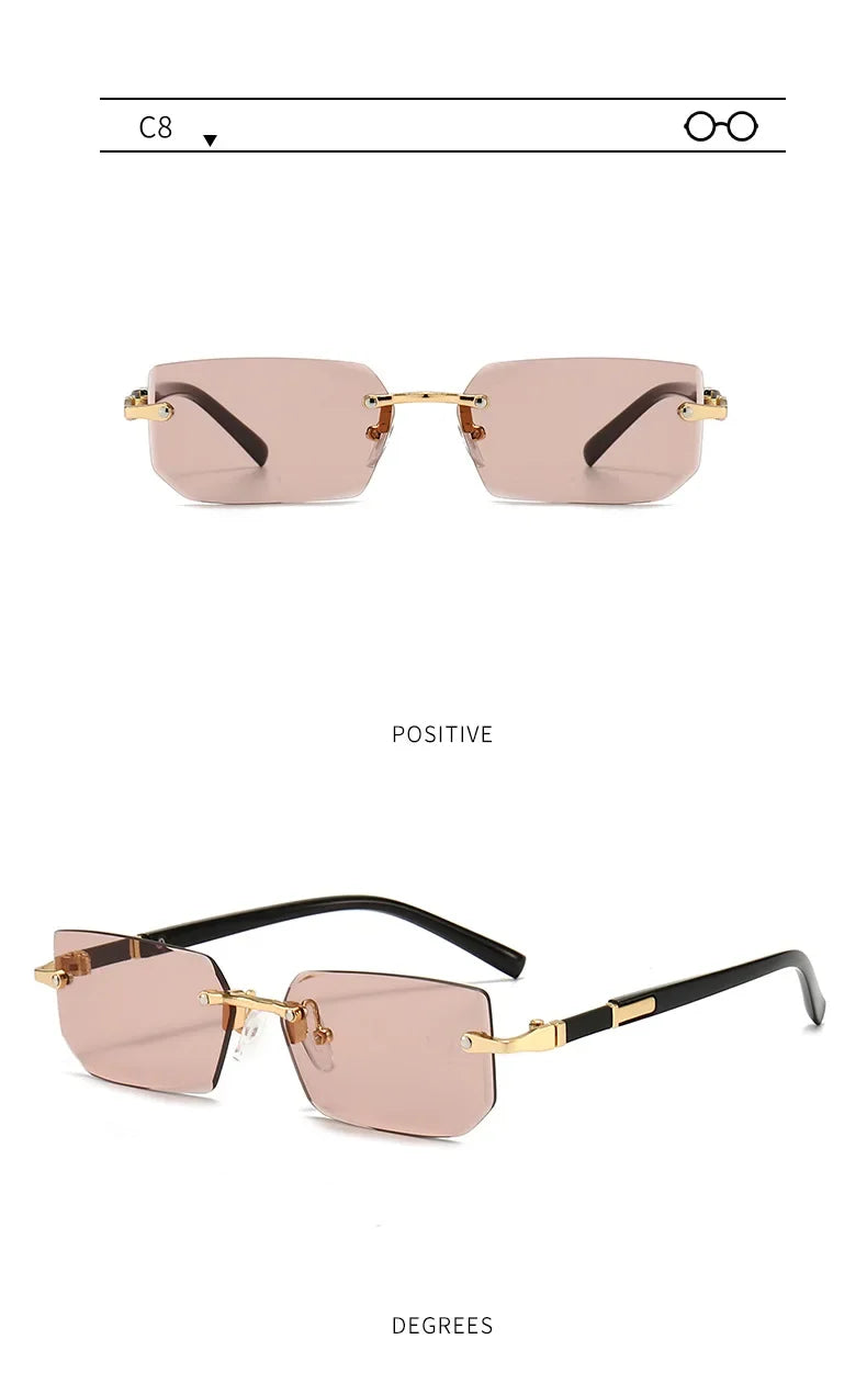 Sunglasses Frameless Diamond Shaped Leopard UV400 Small Frame