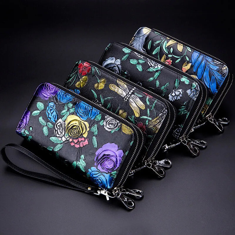 Genuine Leather Floral Wallet With Card Holder