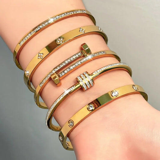 Bracelet Stacked With Zircon Inlaid Bangles