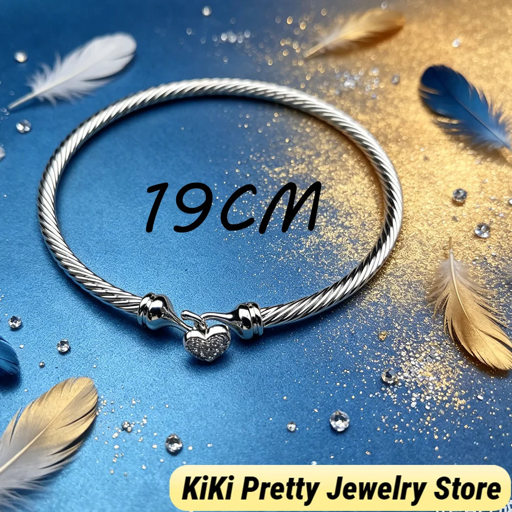 Bracelet 925 with Heart-shaped Inlaid Zircon