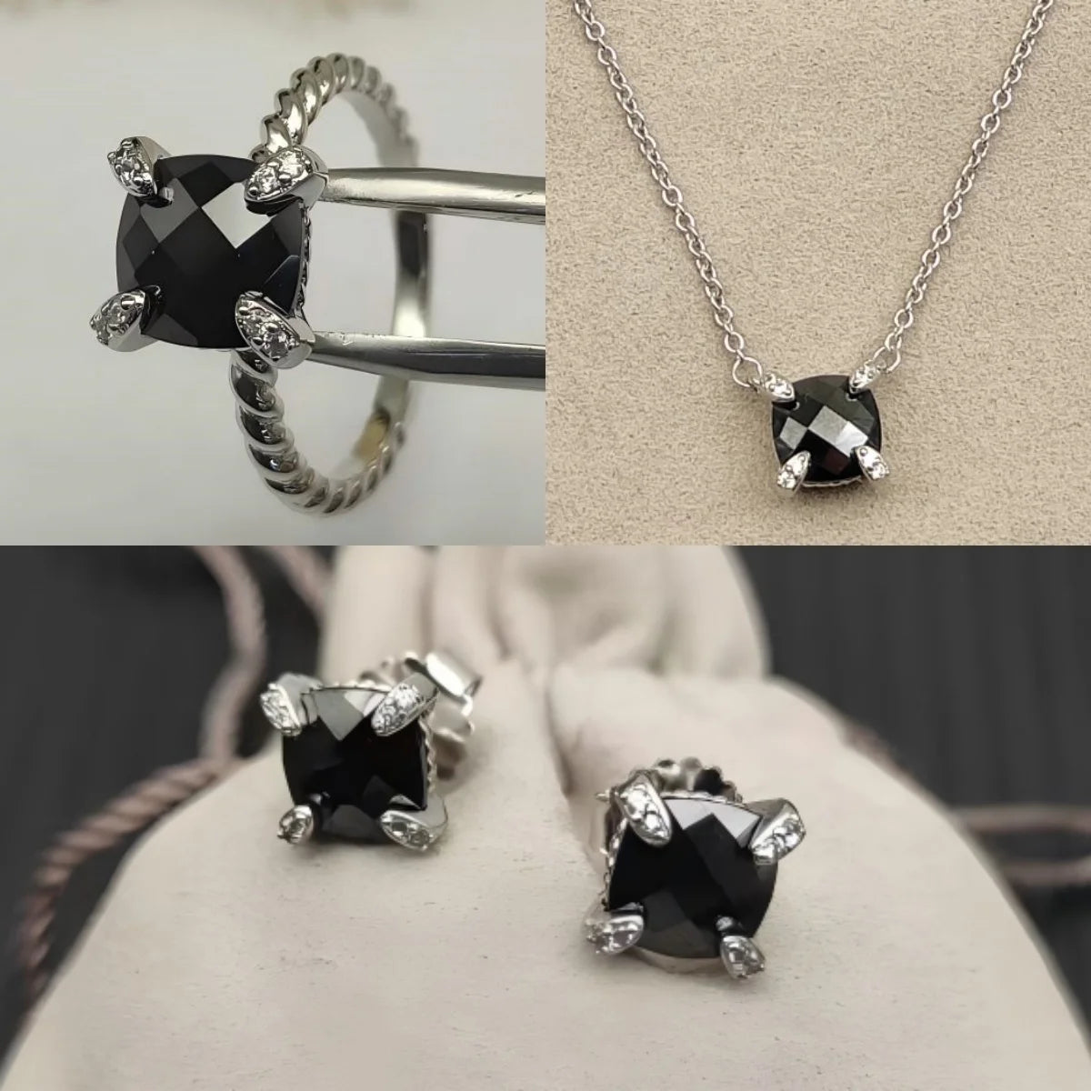 Earrings, Necklace, Ring 8mm Stone Set