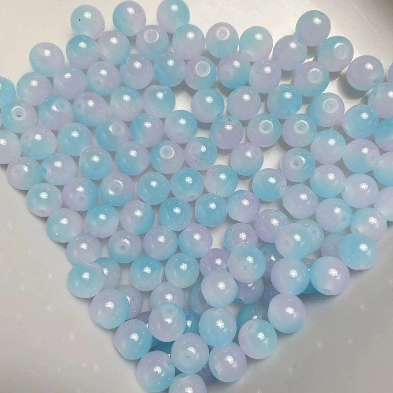 50pcs 8/10mm Dual Color Glass Round Loose Spacer Beads for Handmade Jewelry and Accessories