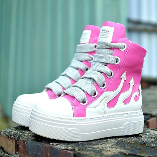 Women's High Top Flame Sports Shoes Lace Up Casual Sneakers