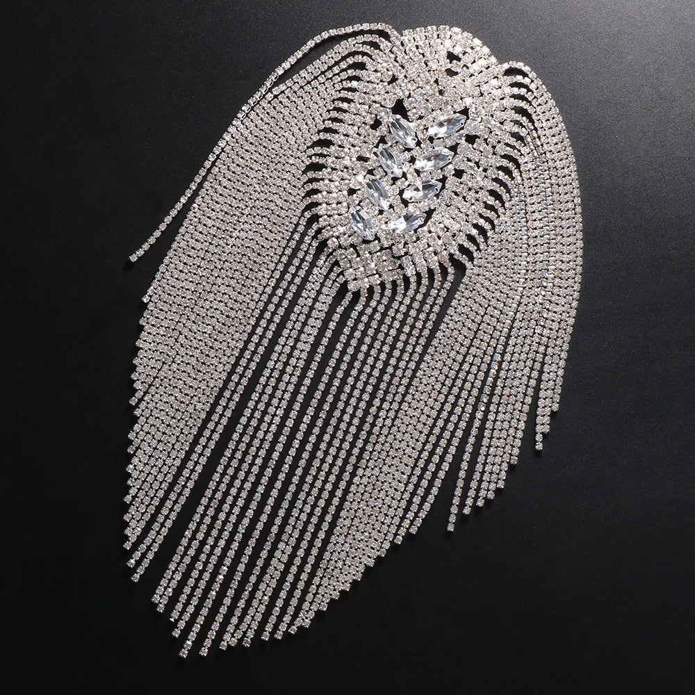 Brooch For Women Tassel Chain Rhinestone Epaulet