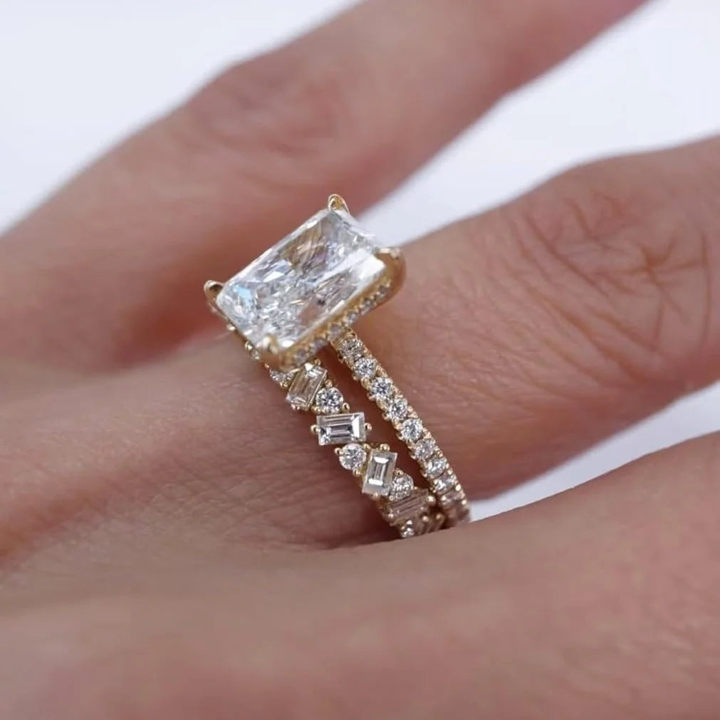 S925 Sterling Silver Moissanite Ring Set 18K Gold Plated