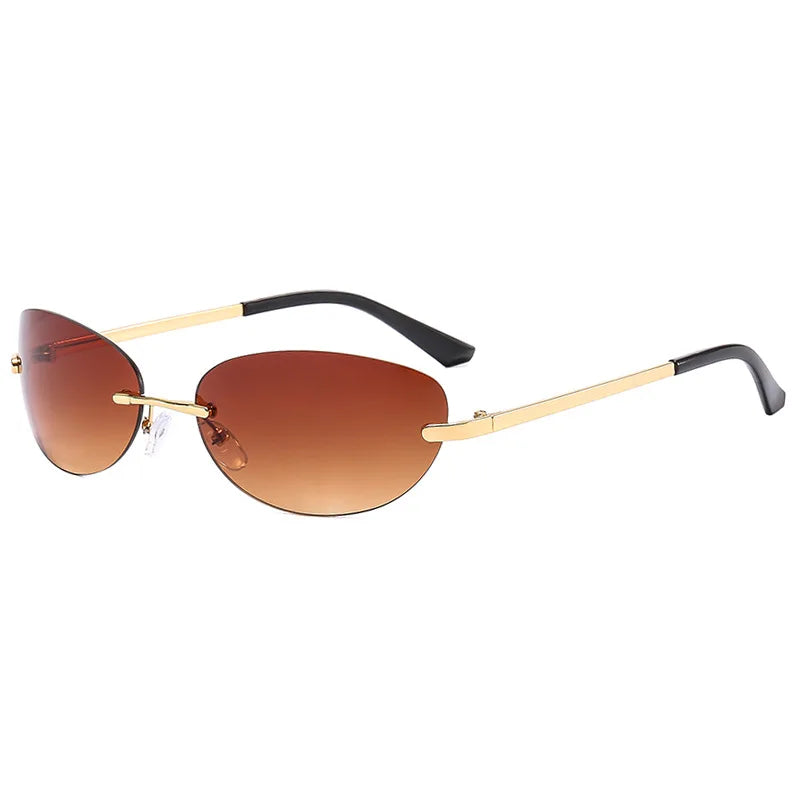 Rimless Women Sunglasses Oval Wrap Around Gradient Lenses