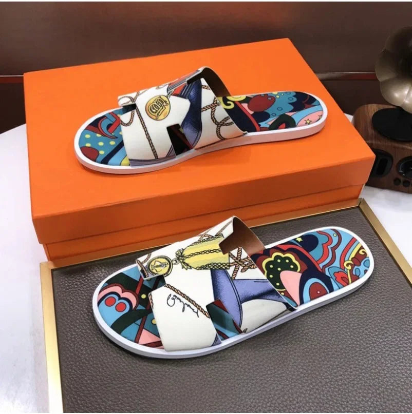 Summer Womens Slippers Korean Edition Flat Bottom Graffiti