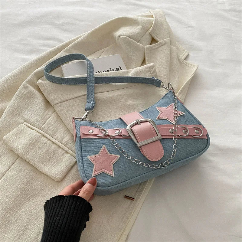 Bag With Rivet Star Accent Denim