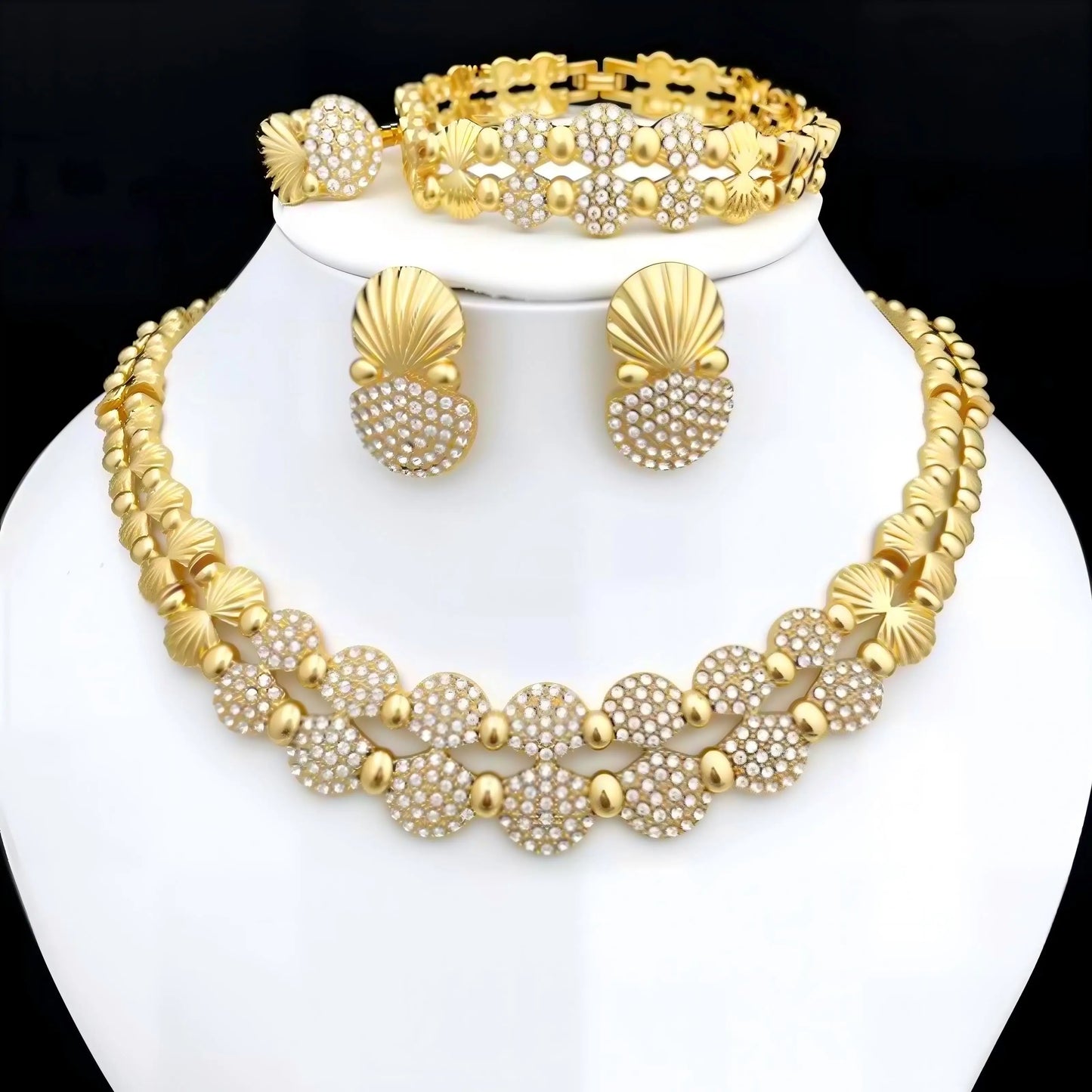 GZJPEI Fashion Jewelry Set Zircon Necklace Bracelet Ring Earrings
