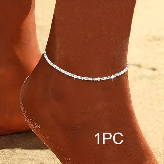 2-Pack Sparkling Anklets For Women Simple Elegant Beach Jewelry