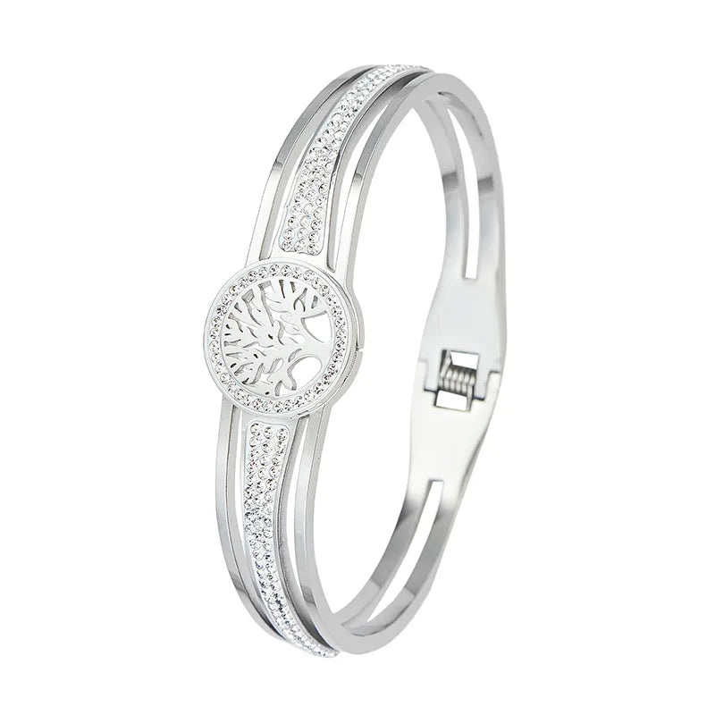 Tree Bracelet Stainless Steel With Cubic Zirconia