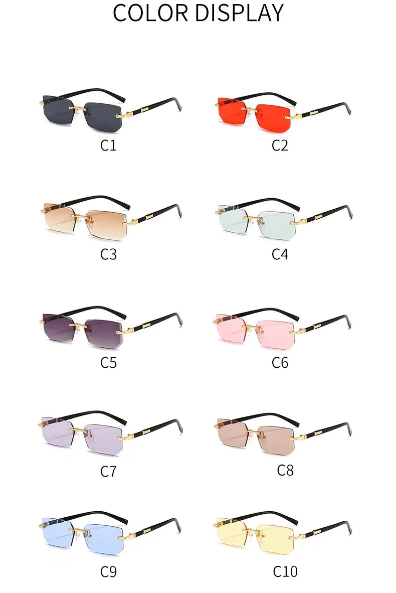 Sunglasses Frameless Diamond Shaped Leopard UV400 Small Frame