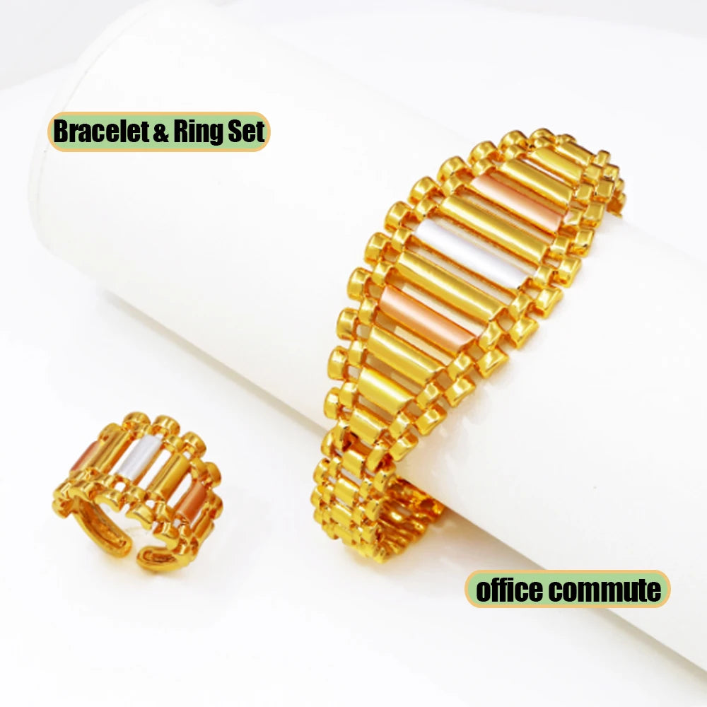 GZJPEI Geometric Striped Jewelry Set 18K Gold Plated Hollow Out
