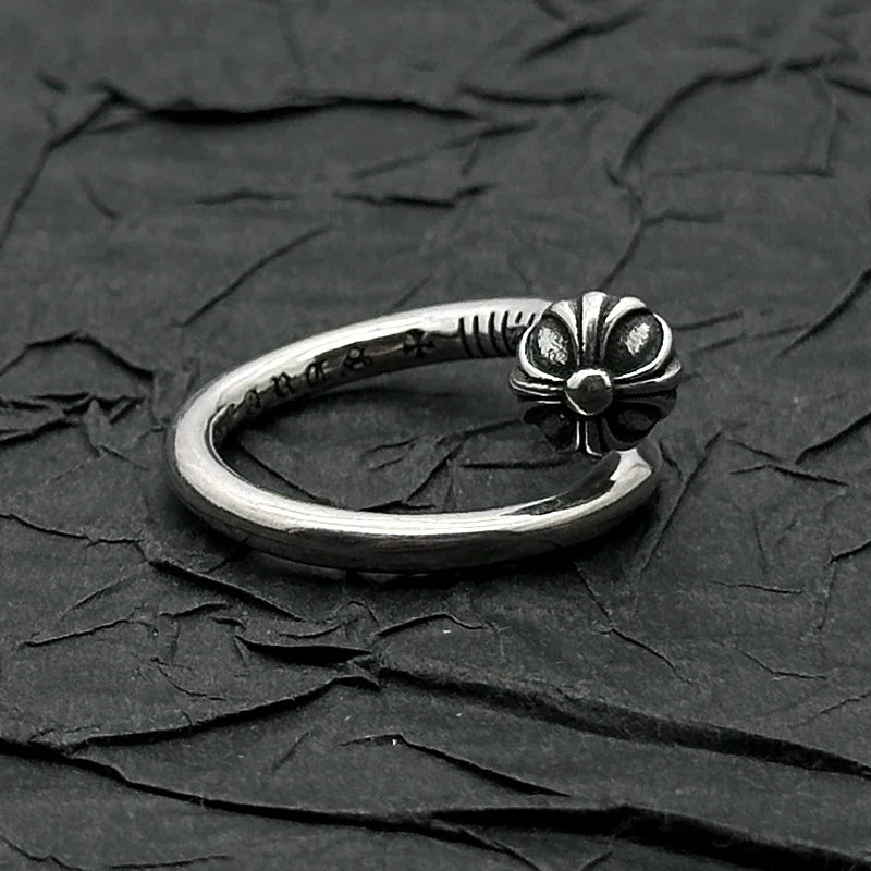 NONECN S925 Sterling Silver Nail Ring Retro Convex Design