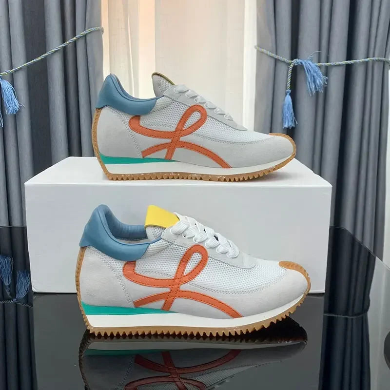 Men Flow Runner Sneakers With Nylon Lace Up Rubber Sole