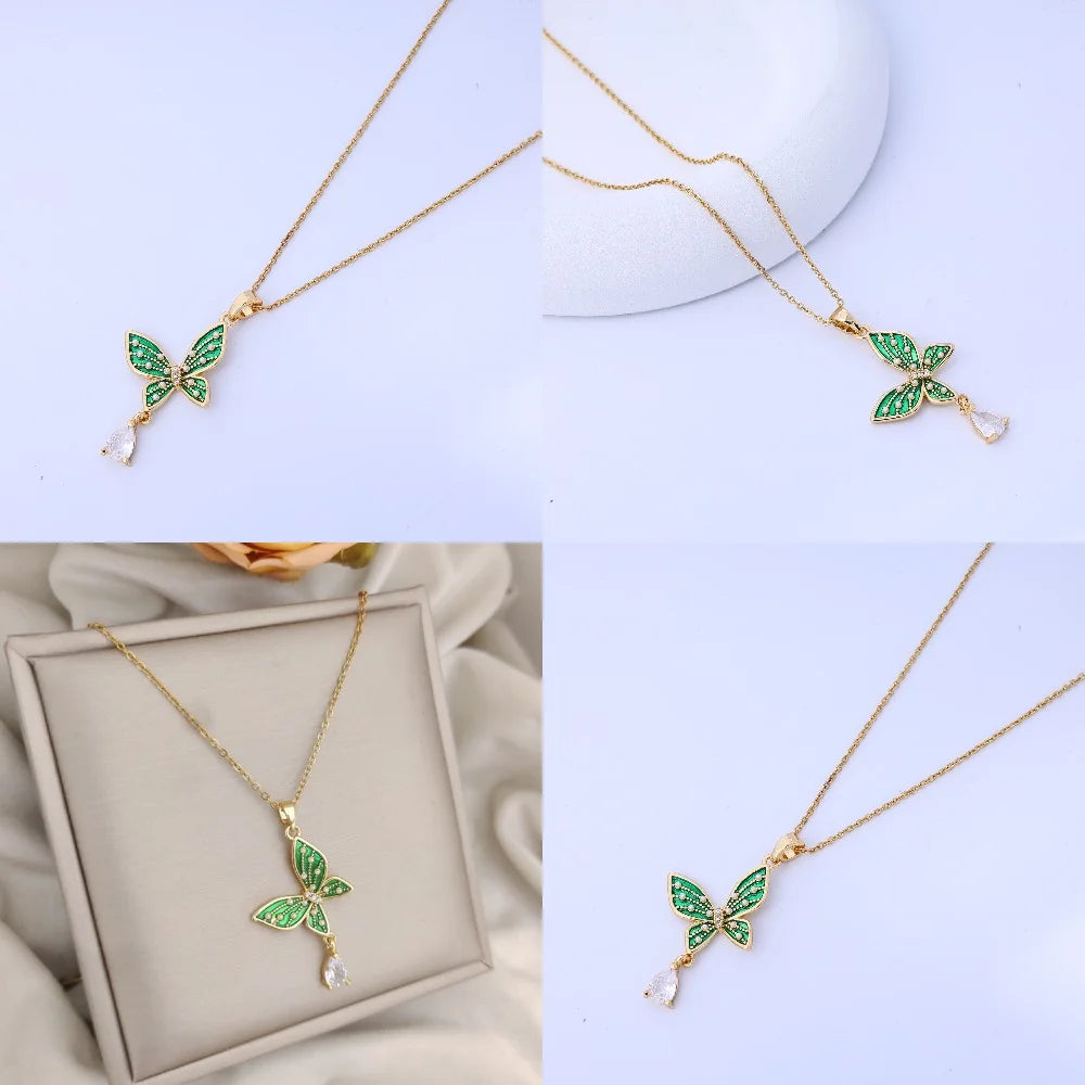 Pearl Butterfly Water Droplet Necklace Titanium