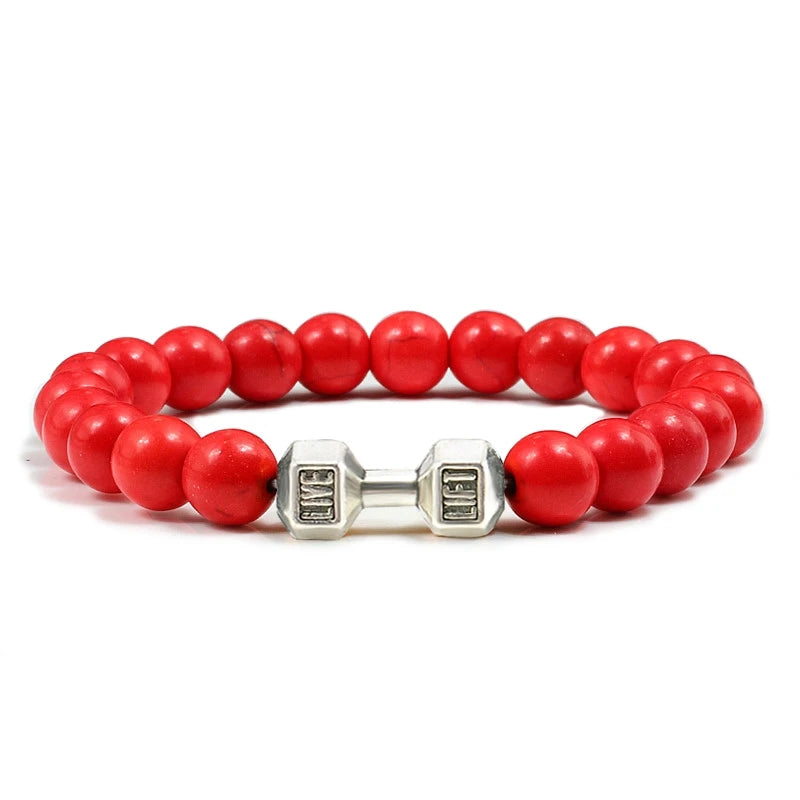 Bracelet Natural Volcanic Stone Matte Black Lave White Beads