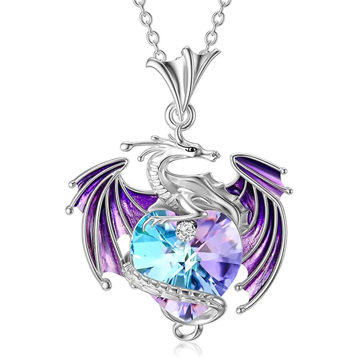 Necklace Silver Dragon Heart Rhinestone