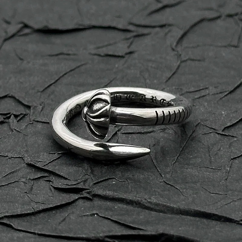 NONECN S925 Sterling Silver Nail Ring Retro Convex Design