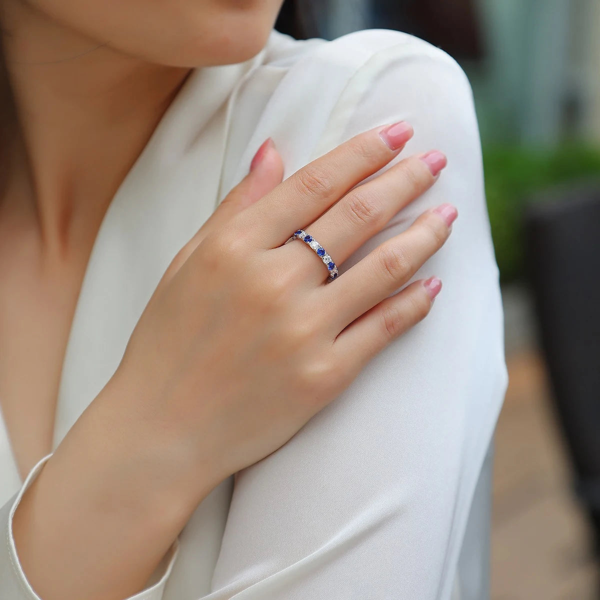 S925 Silver Ring Moissanite Sapphires 18K Gold Plated