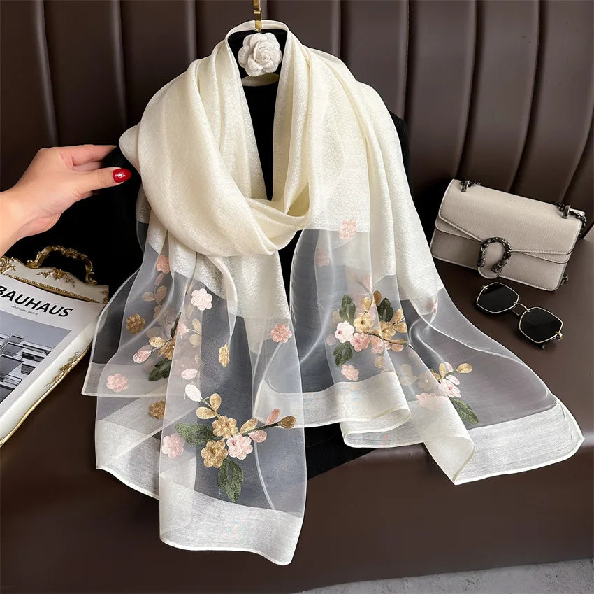 Scarf Embroidered Floral Print Wrap