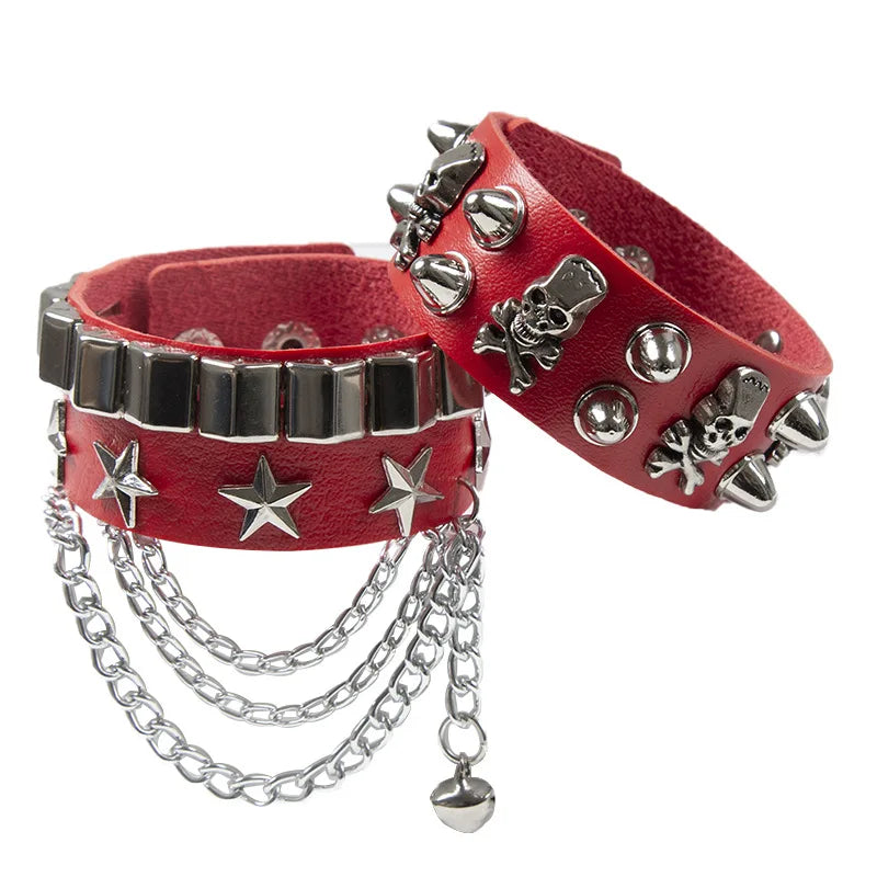 Bracelet Leather adjustable  wristband stud buckle