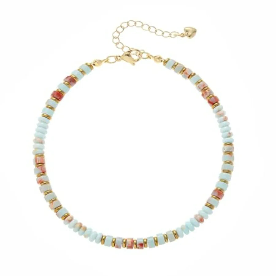 Natural Stone Beaded Anklets For Women Handmade Boho Turquoise Beads Jewelry