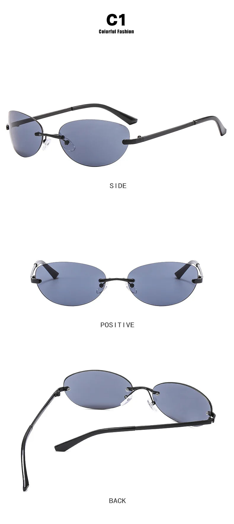 Rimless Women Sunglasses Oval Wrap Around Gradient Lenses