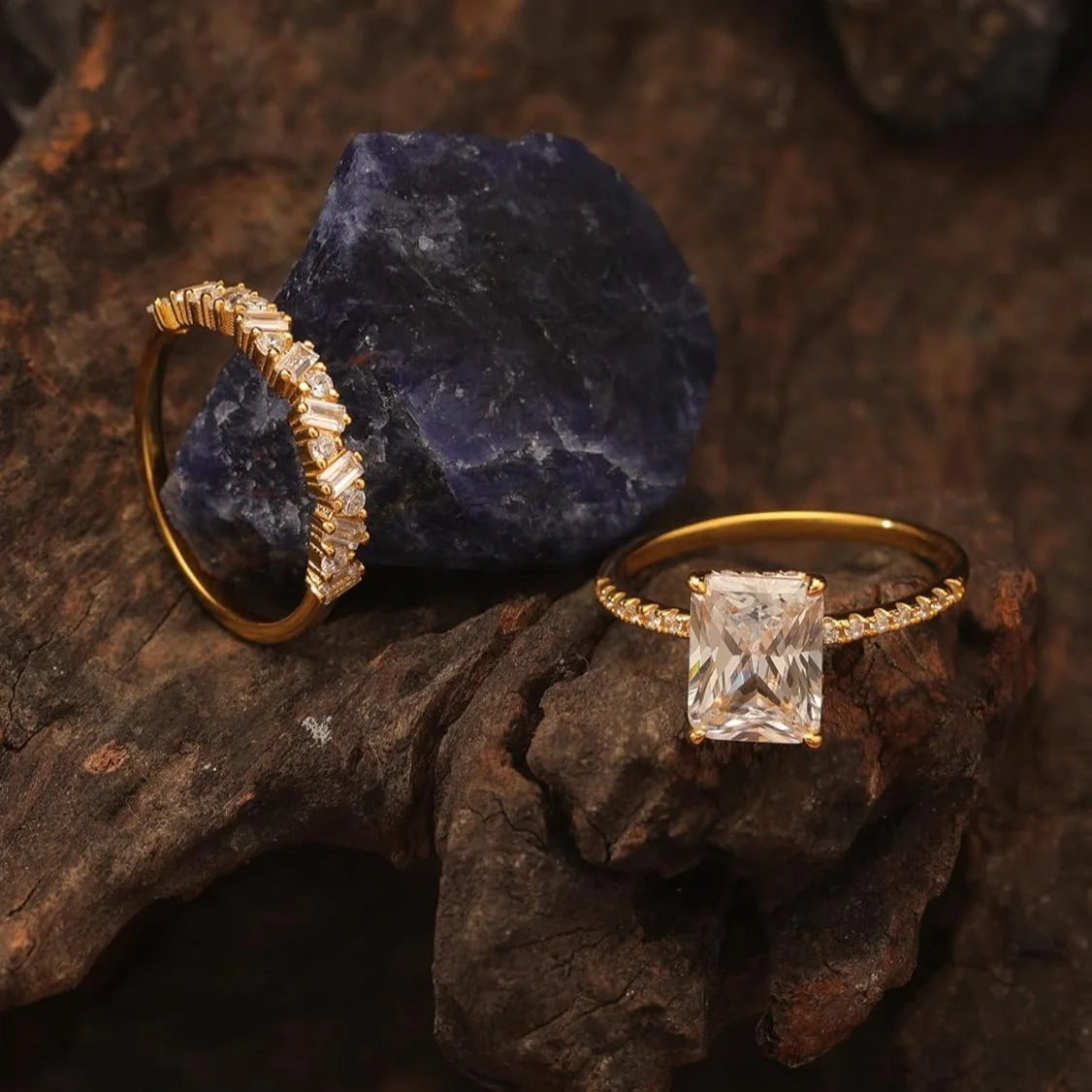 S925 Sterling Silver Moissanite Ring Set 18K Gold Plated