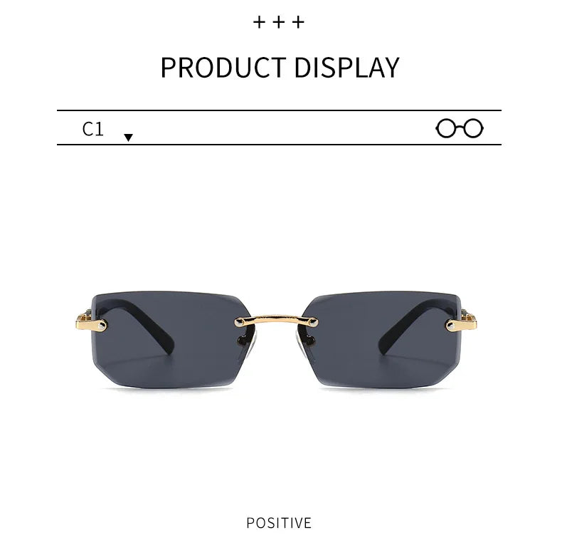 Sunglasses Frameless Diamond Shaped Leopard UV400 Small Frame