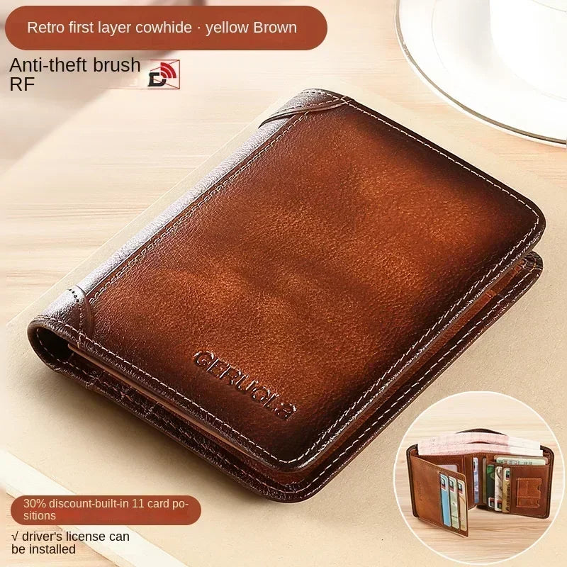 Genuine Leather RFID Blocking Trifold Wallet