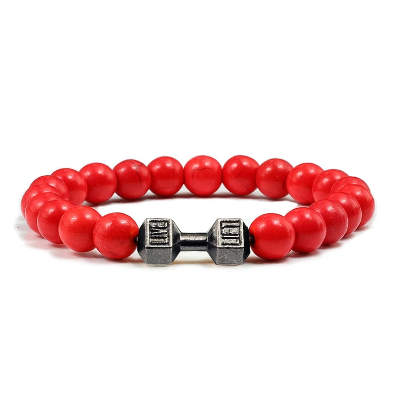 Bracelet Natural Volcanic Stone Matte Black Lave White Beads