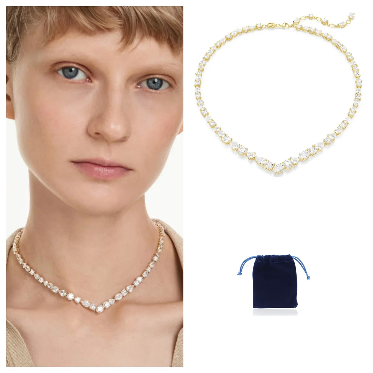 Crystal Pendant Necklace Mixed Cut Silver Gold Plated