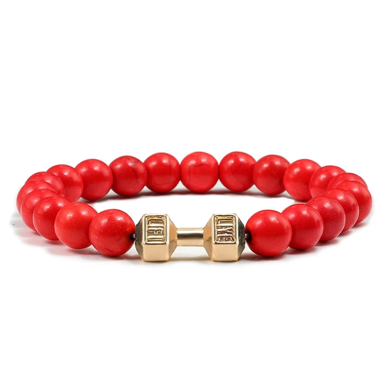 Bracelet Natural Volcanic Stone Matte Black Lave White Beads