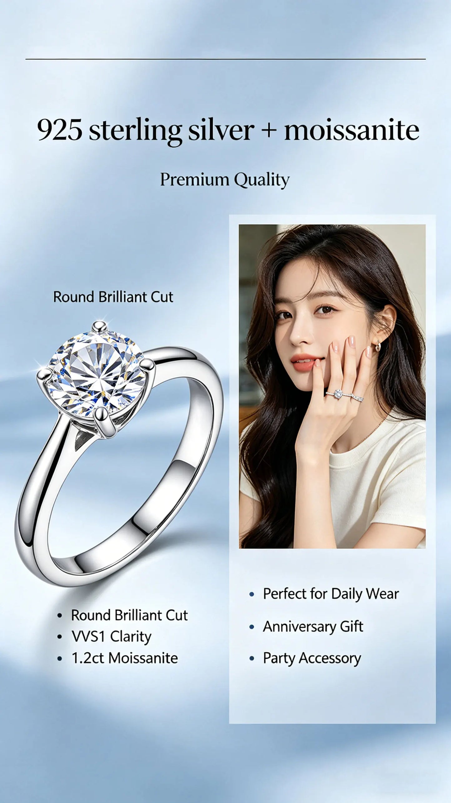 Moissanite Ring In 925 Sterling Silver